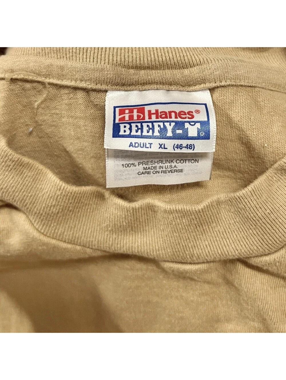 Vintage ABC Sports T Shirt Sz XL Hanes Embroidered Logo Tan Beige